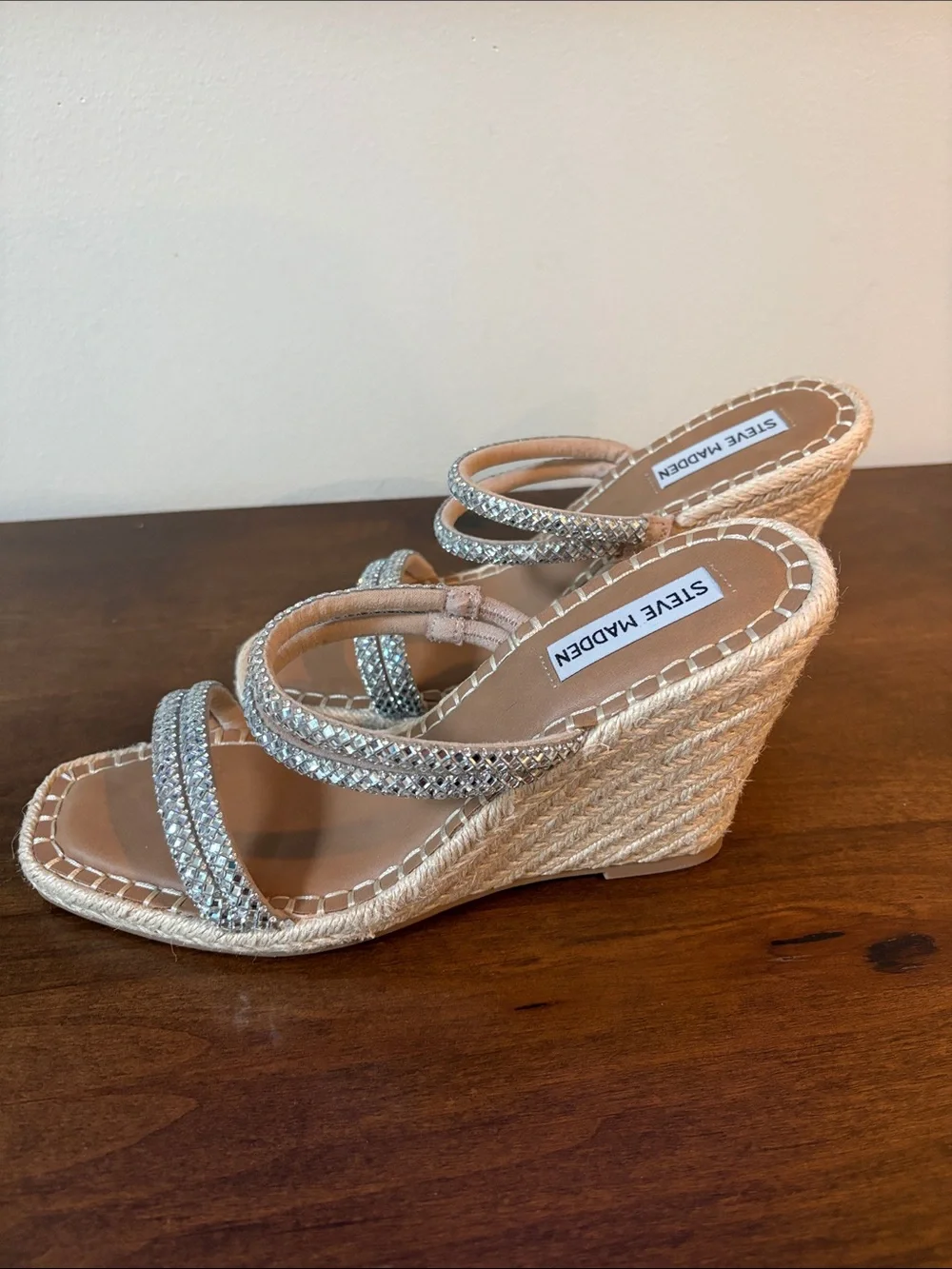 Steve Madden Silver Braided Multi-Strap Slide Platforms